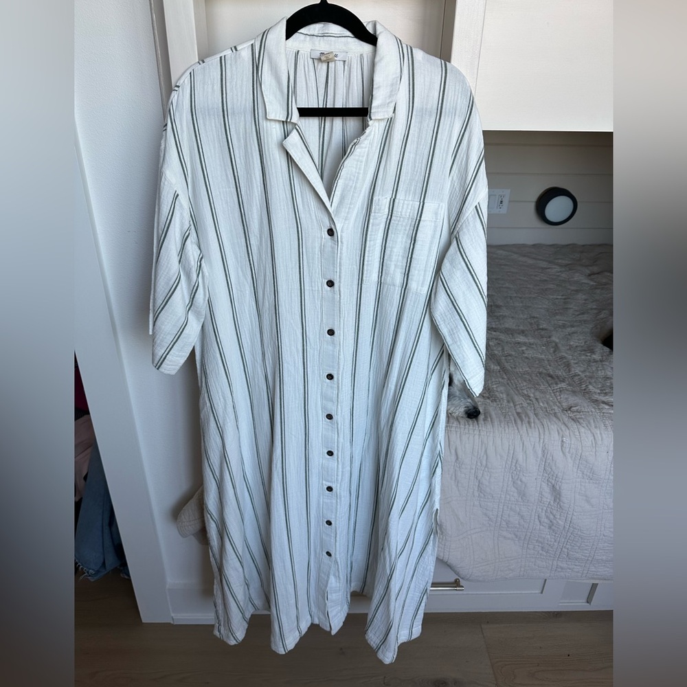 Madewell Ivory and Olive Striped Dress